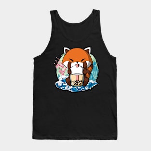 Boba Tea Red Panda Japanese Great Wave Kanagawa Tank Top